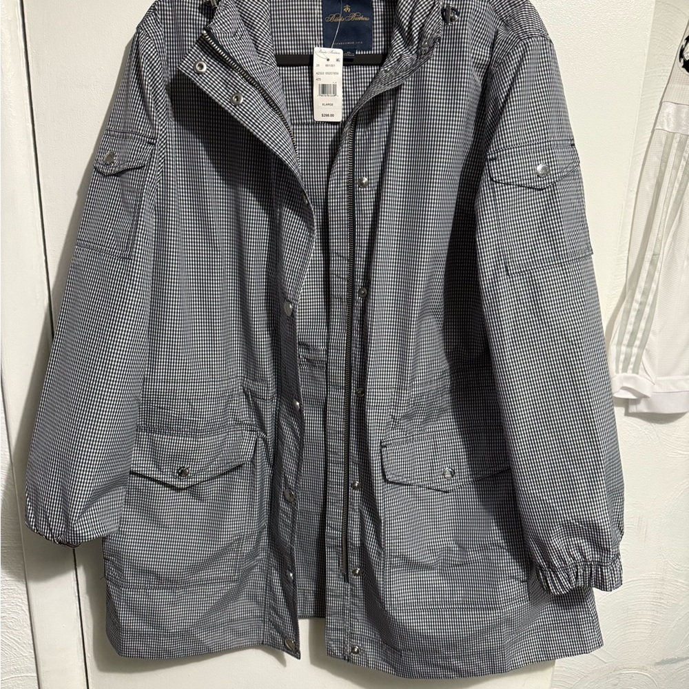 Brooks Brothers Navy Multi Womens XL Checkered Water Resistant Coat
